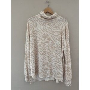 Anthropologie Womens Judy Turtleneck Sweater Size XL Neutral Animal Print Stripe